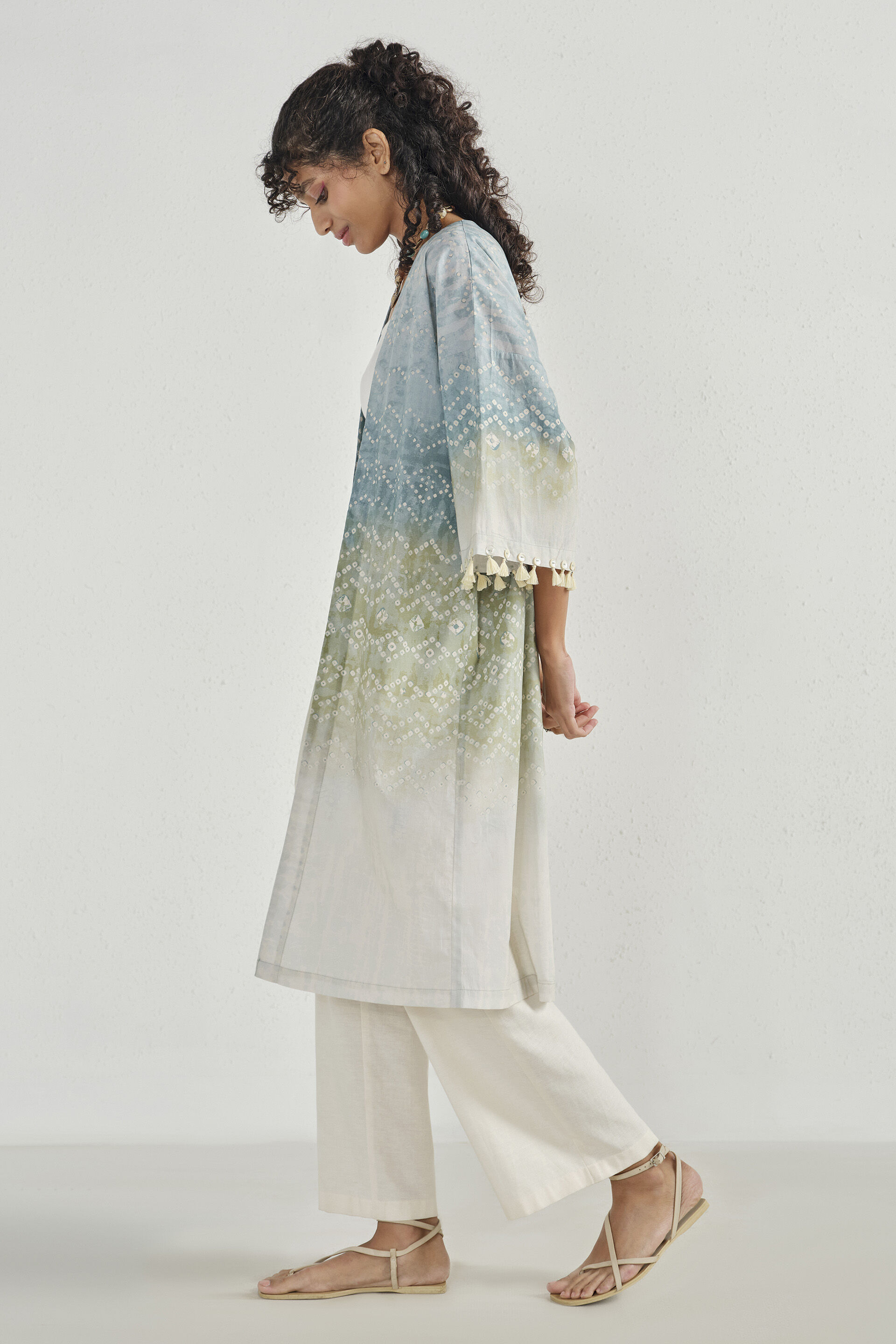 Sage Embroidered Long Shrug, Teal, image 5